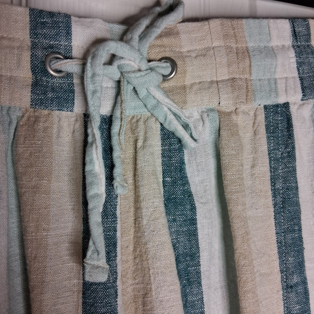 Naturals Drawstring Linen-Blend Shorts in Teal, Beige & White Stripes Sz XL - Picture 4 of 8
